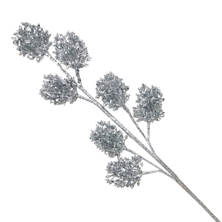 Multi-Pinecone Stem Silver Glitter 68cm