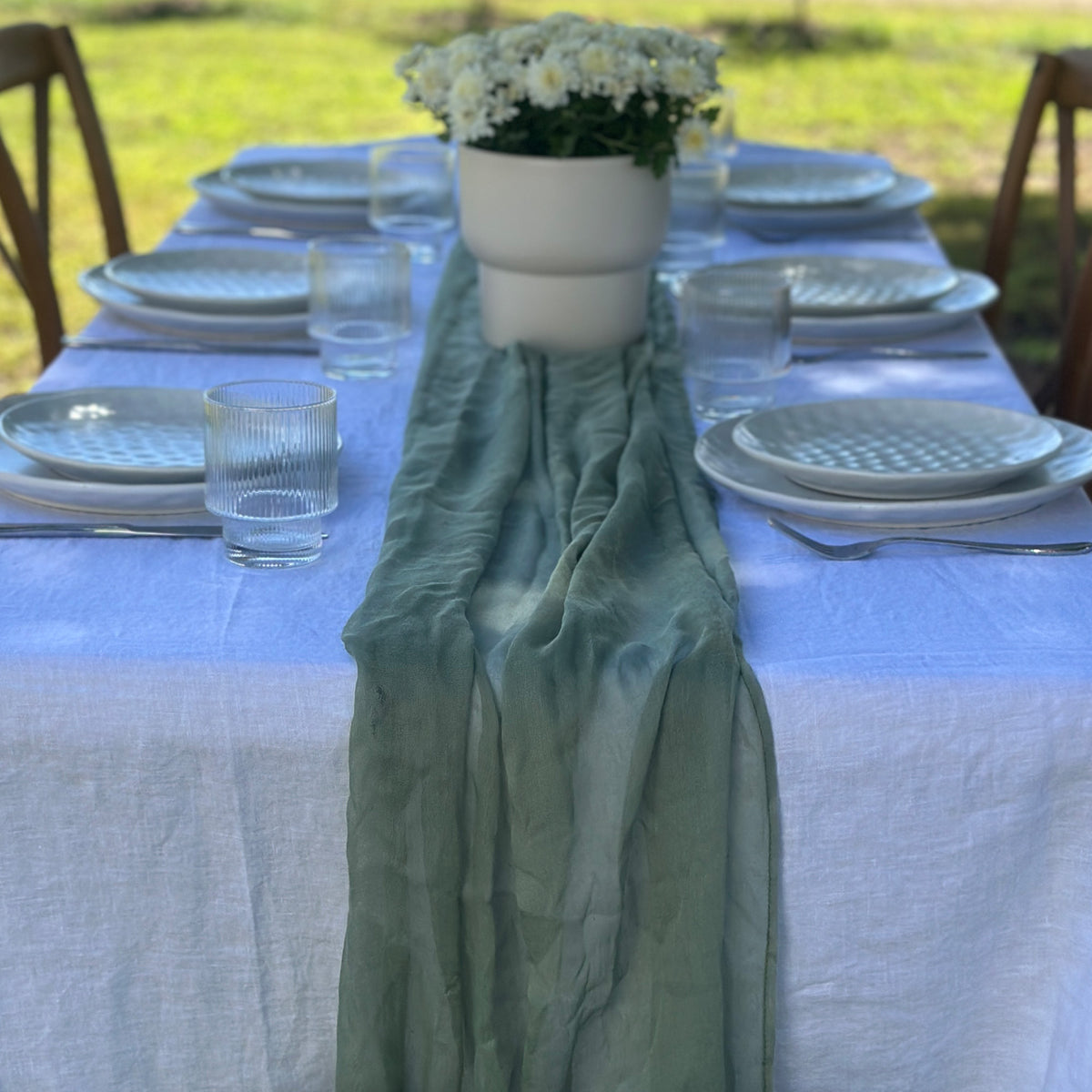 Sage Green Muslin Cloth Long Table Runner - 4.5m