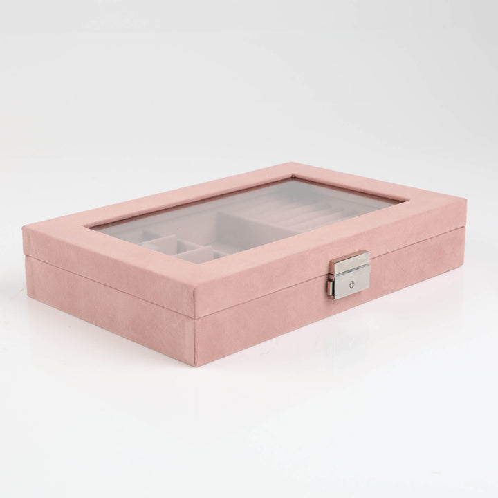 Nolita Pink Velvet jewellery Box with Glass Lid