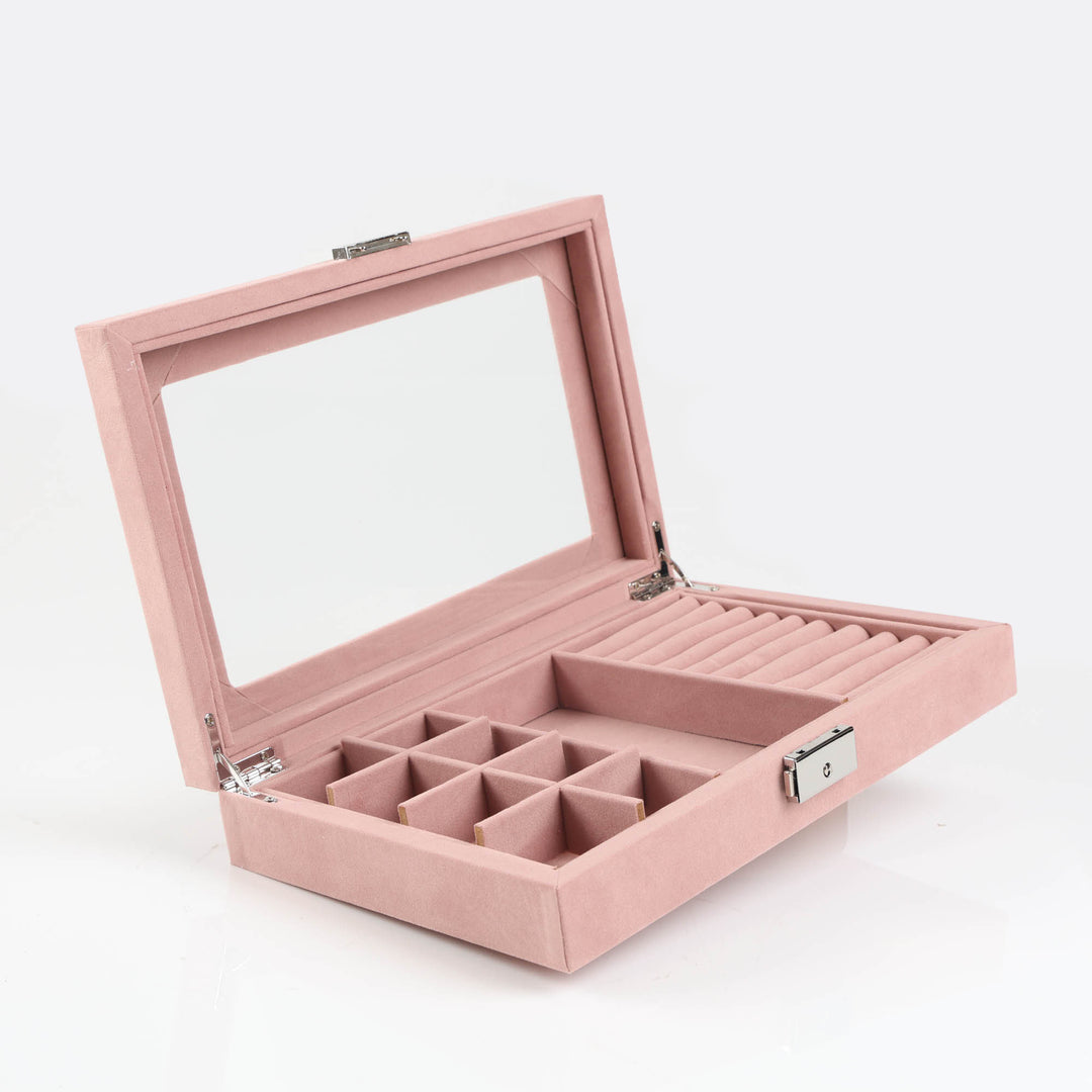 Nolita Pink Velvet jewellery Box with Glass Lid