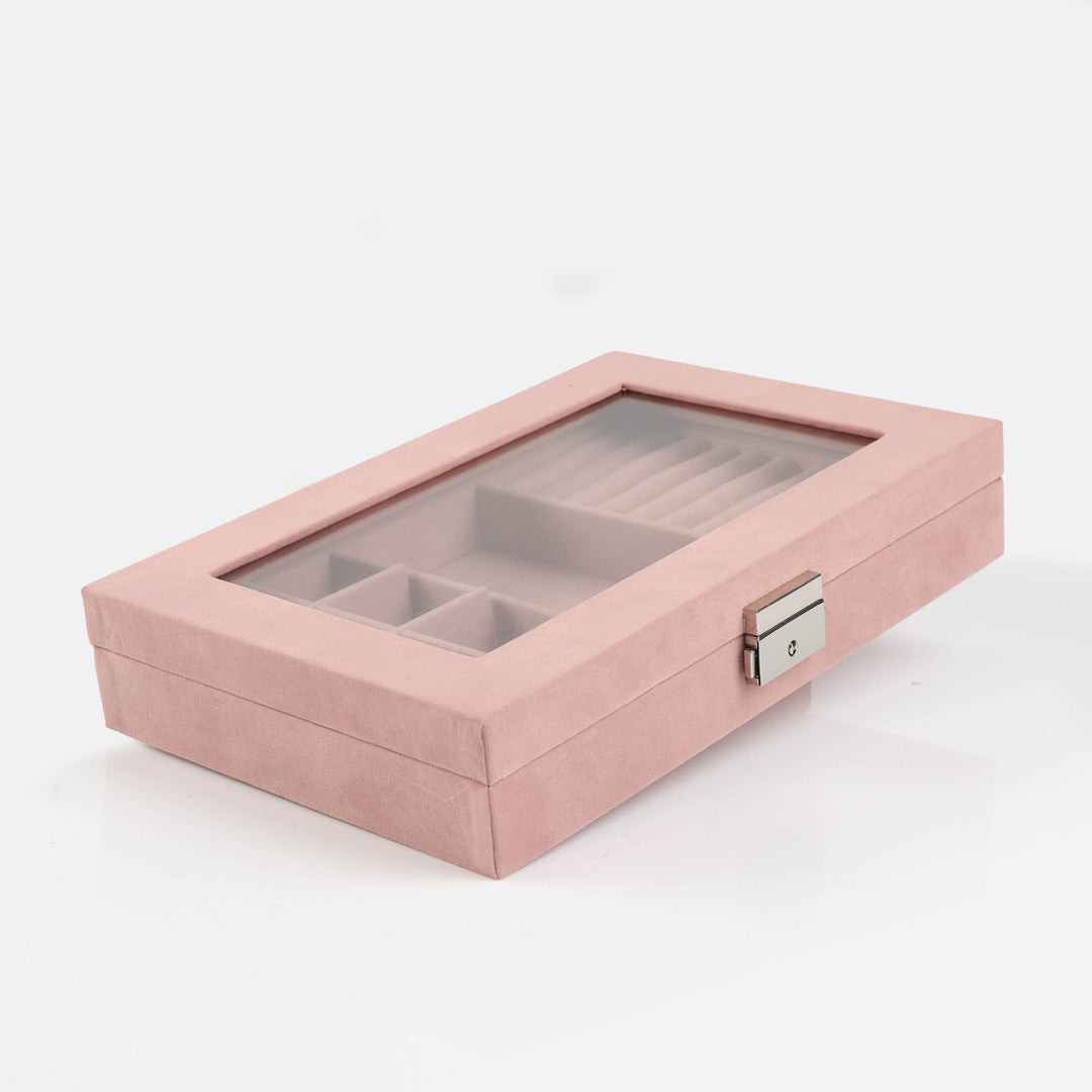 Nolita Pink Velvet jewellery Box with Glass Lid