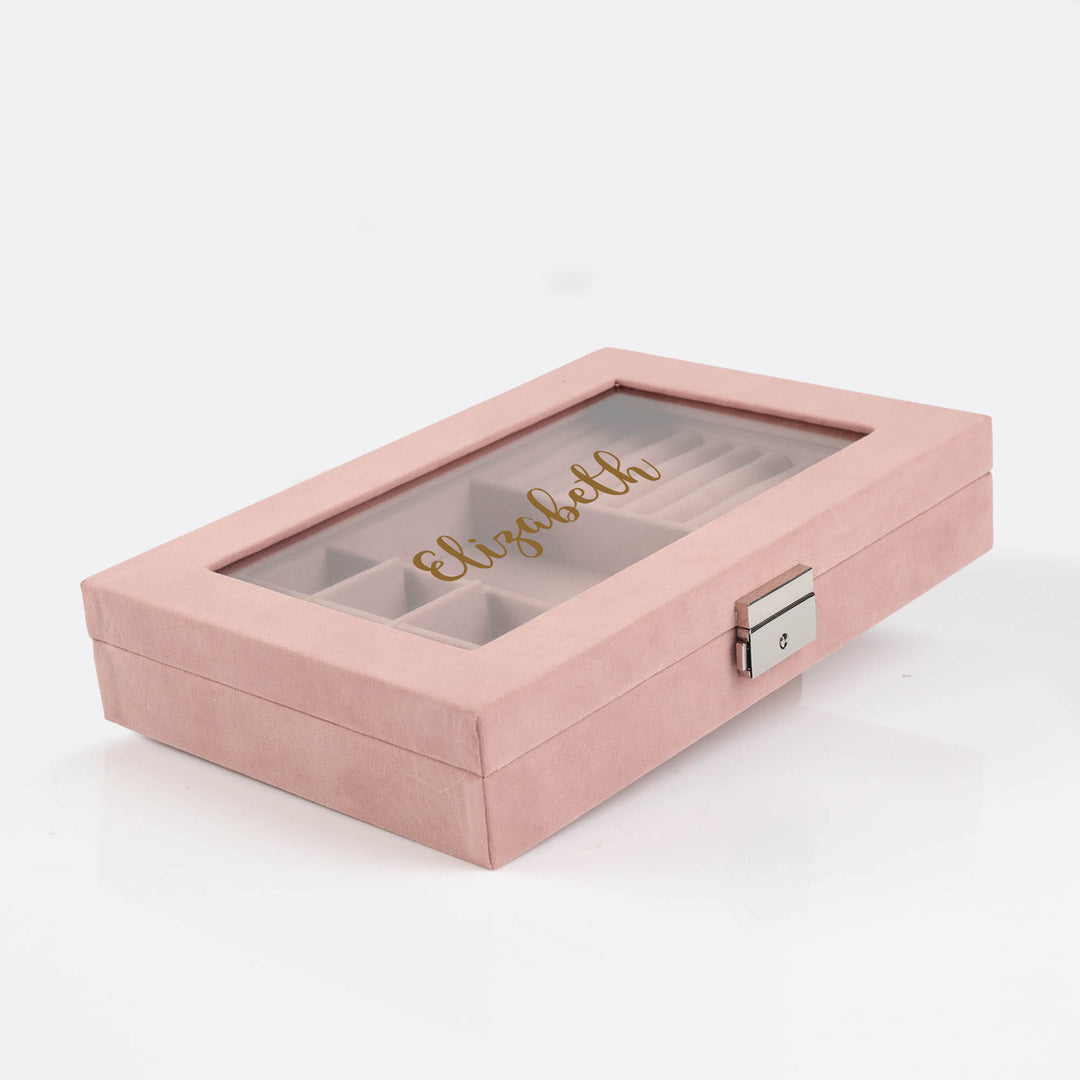 Nolita Pink Velvet jewellery Box with Glass Lid