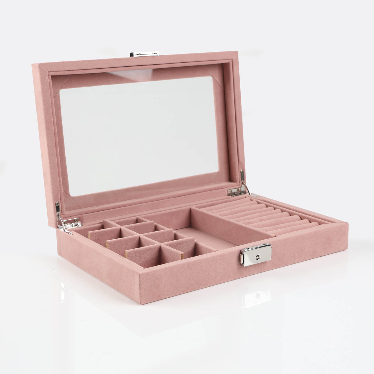 Nolita Pink Velvet jewellery Box with Glass Lid