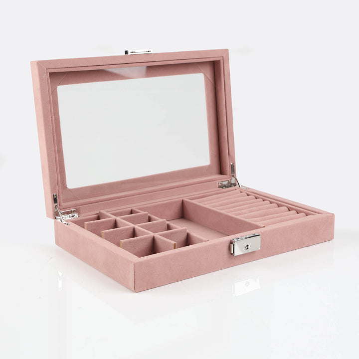 Nolita Pink Velvet jewellery Box with Glass Lid