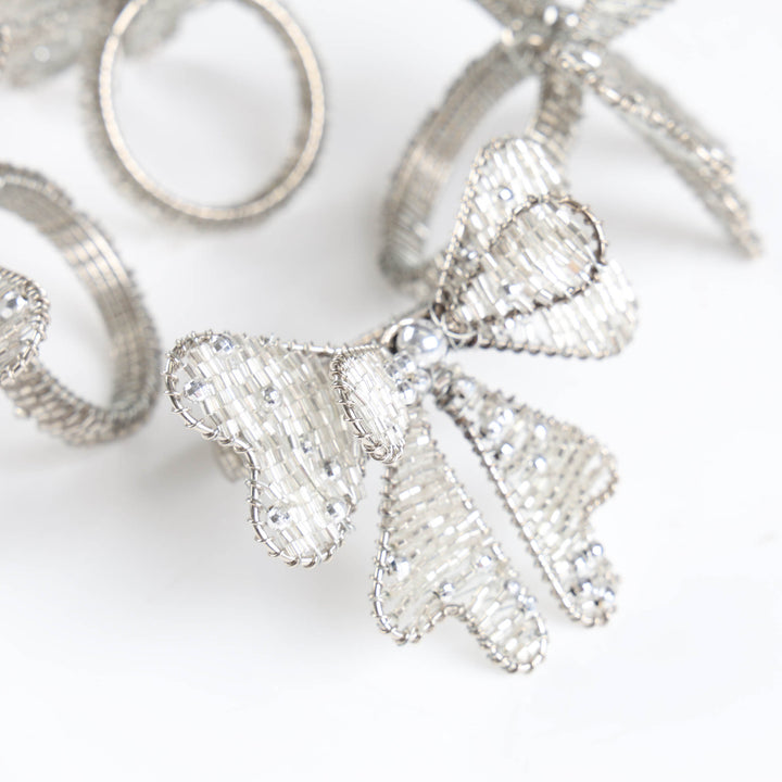 Napkin Rings - Silver Beaded Bows - Set of 4