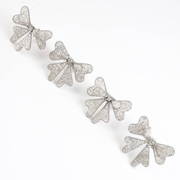 Napkin Rings - Silver Beaded Bows - Set of 4