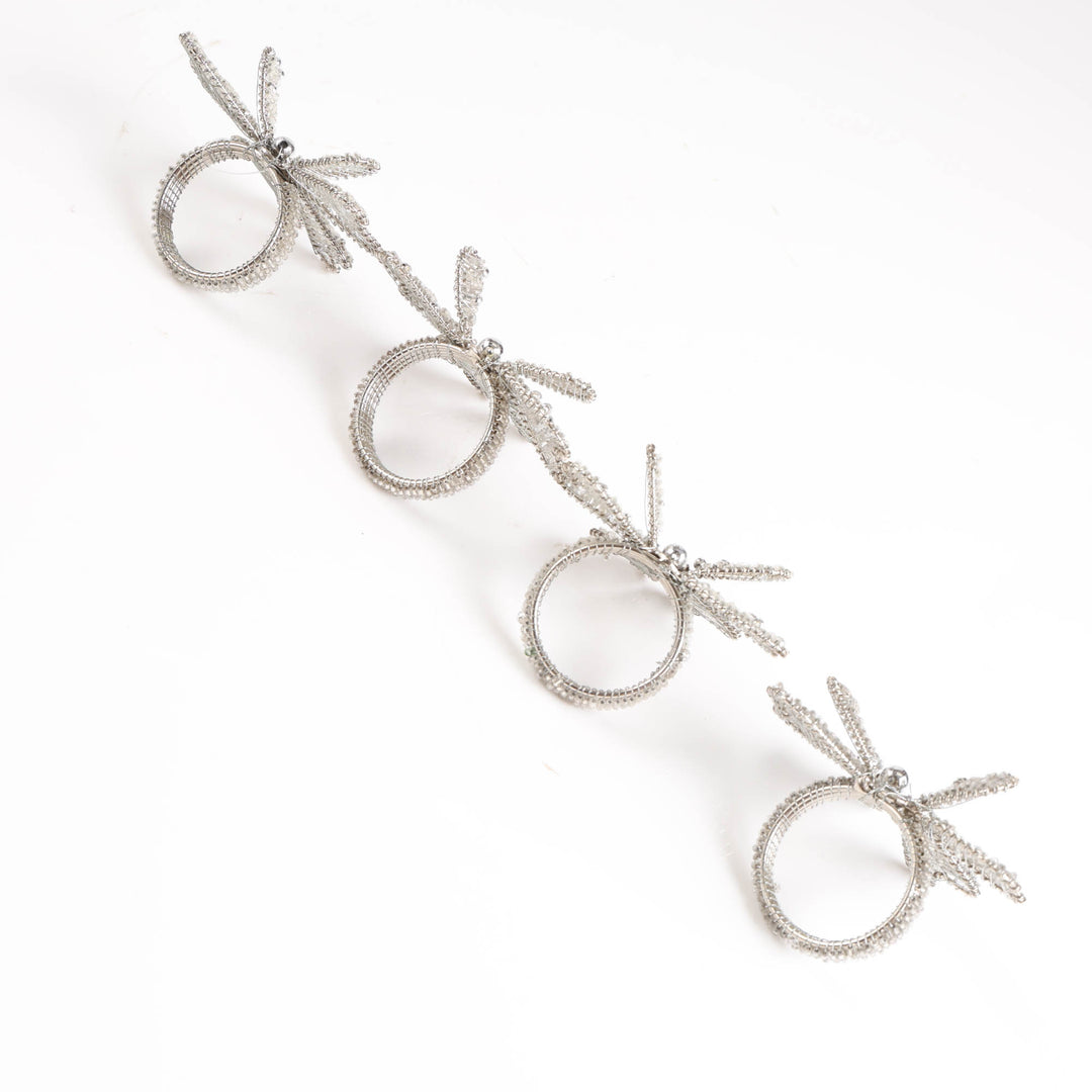 Napkin Rings - Silver Beaded Bows - Set of 4