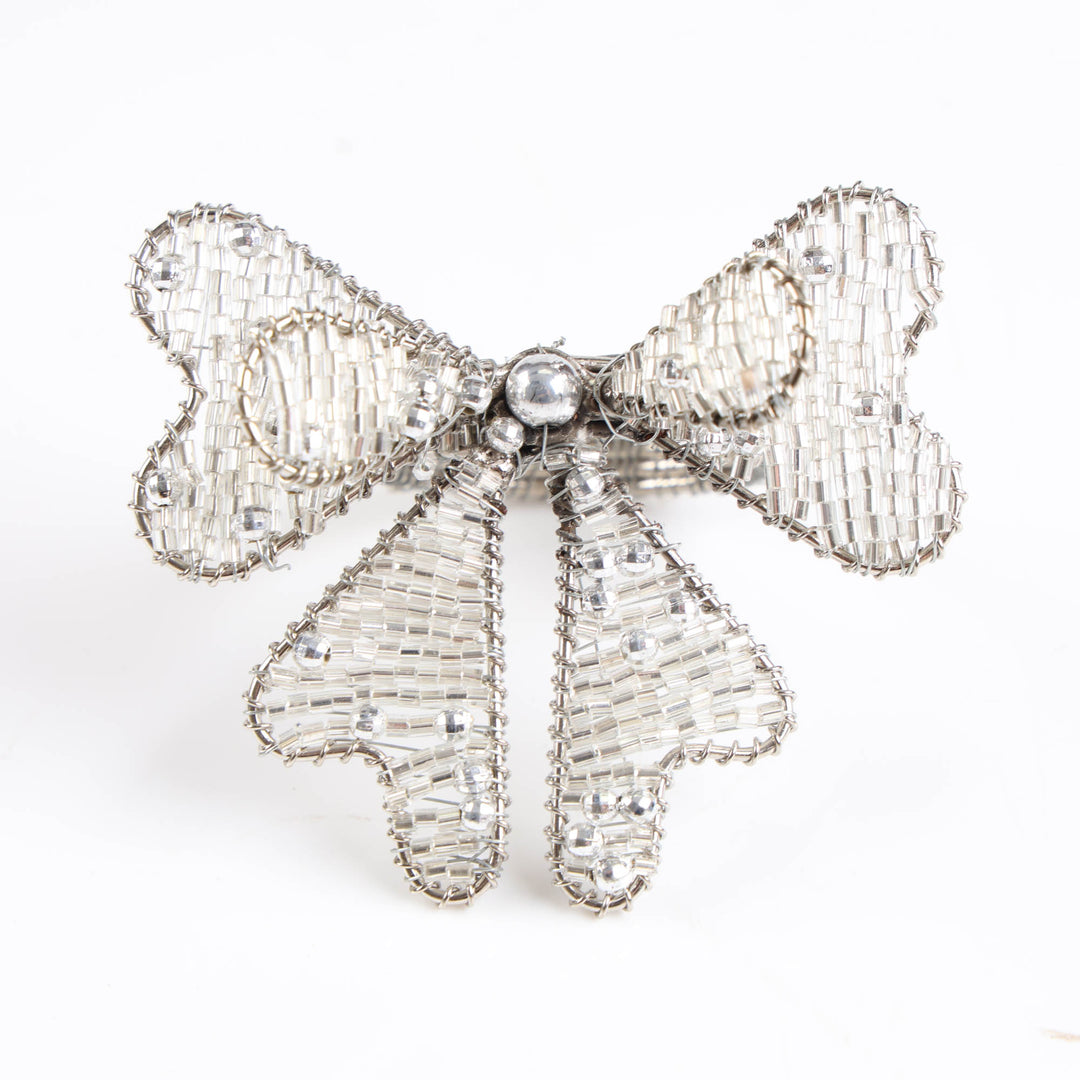 Napkin Rings - Silver Beaded Bows - Set of 4