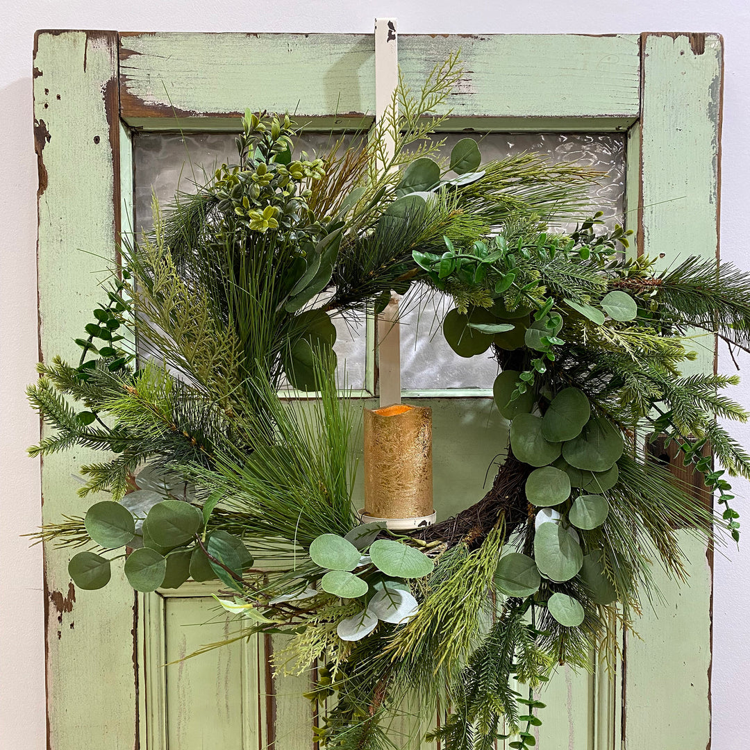 Adjustable White Wreath Hanger with Candle Holder