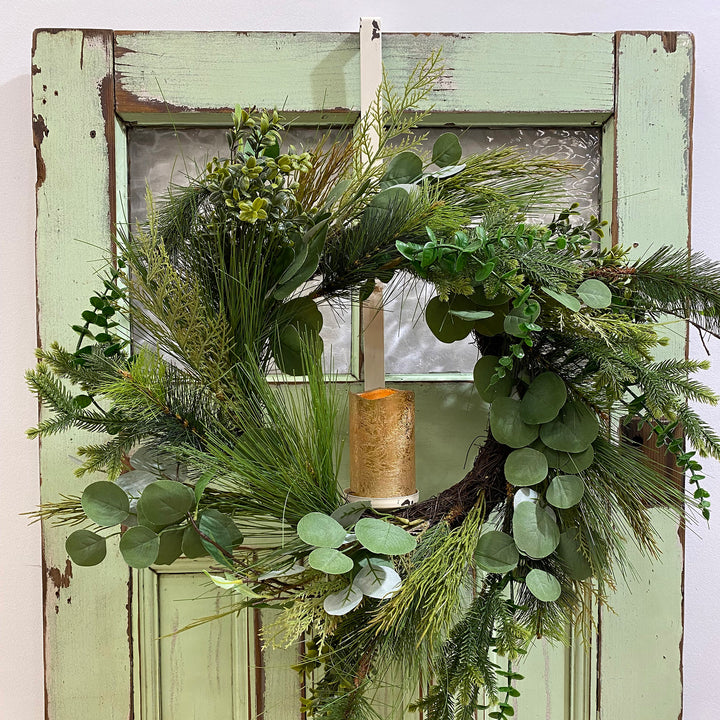Adjustable White Wreath Hanger with Candle Holder