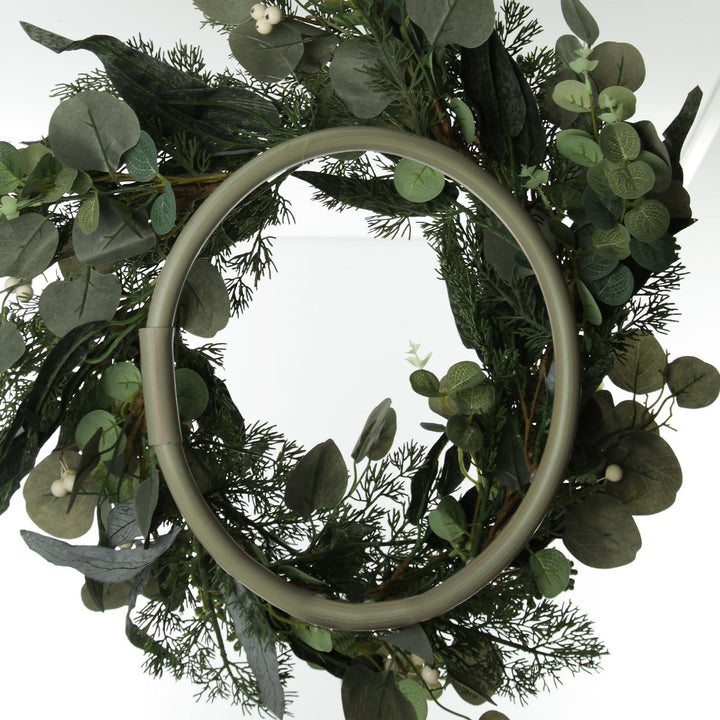 Native Eucalyptus Leaf Christmas Wreath with White Berries - Back detail