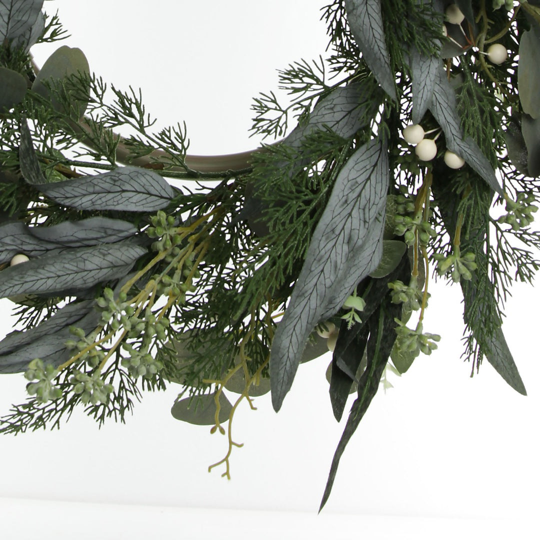 Native Eucalyptus Leaf Christmas Wreath with White Berries (60cm)