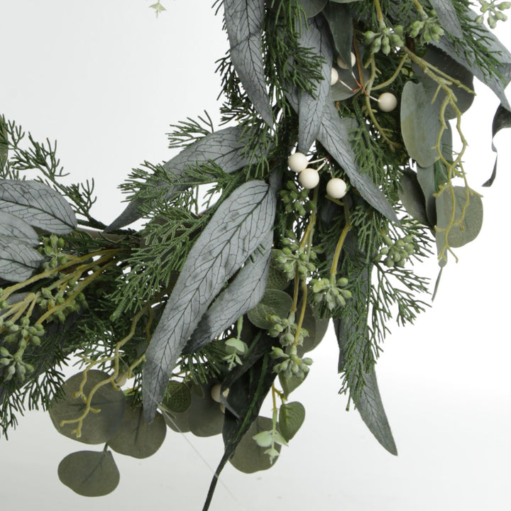 Native Eucalyptus Leaf Christmas Wreath with White Berries