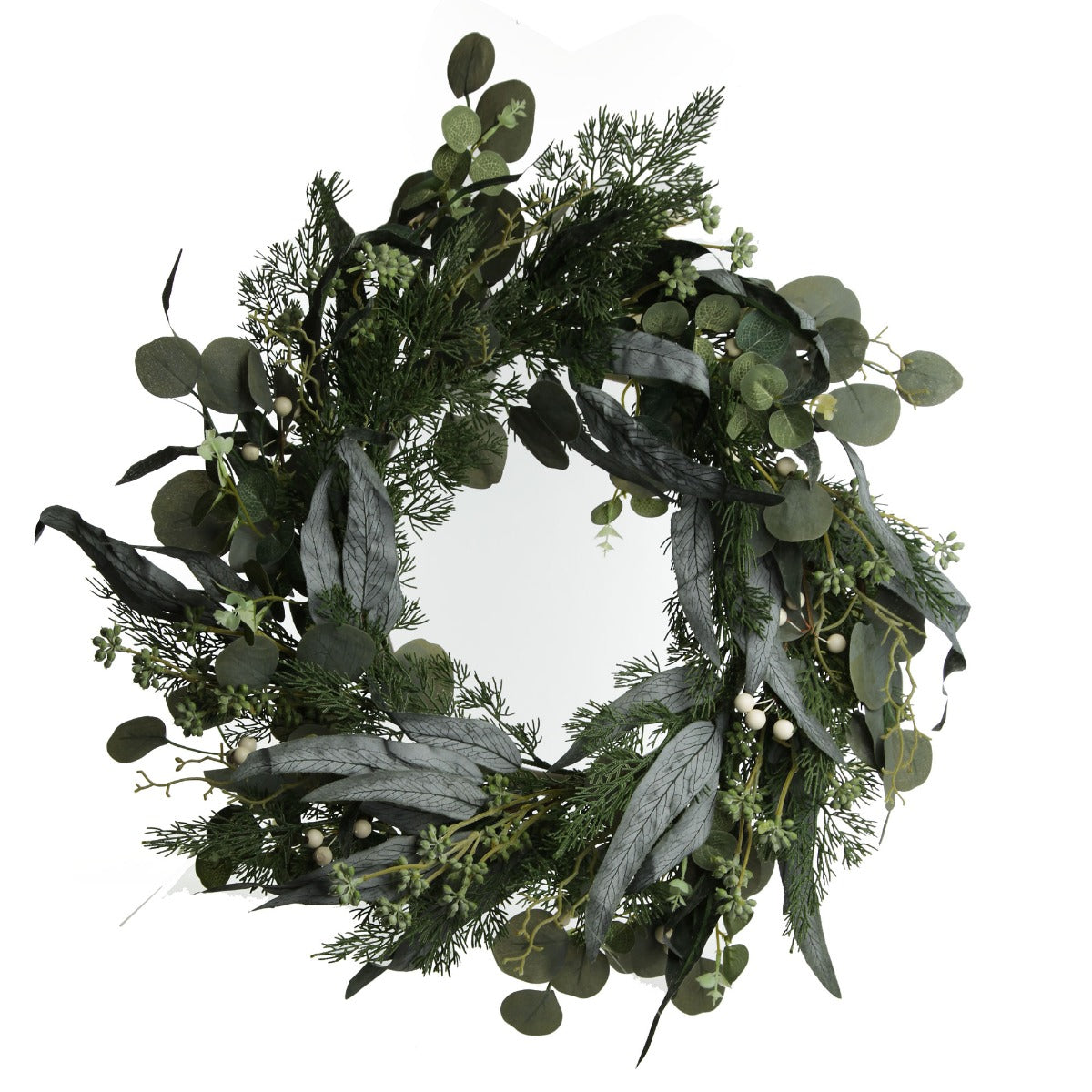 Native Eucalyptus Leaf Christmas Wreath with White Berries