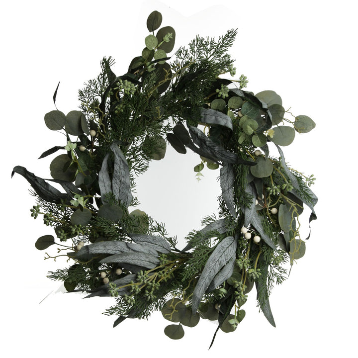 Native Eucalyptus Leaf Christmas Wreath with White Berries
