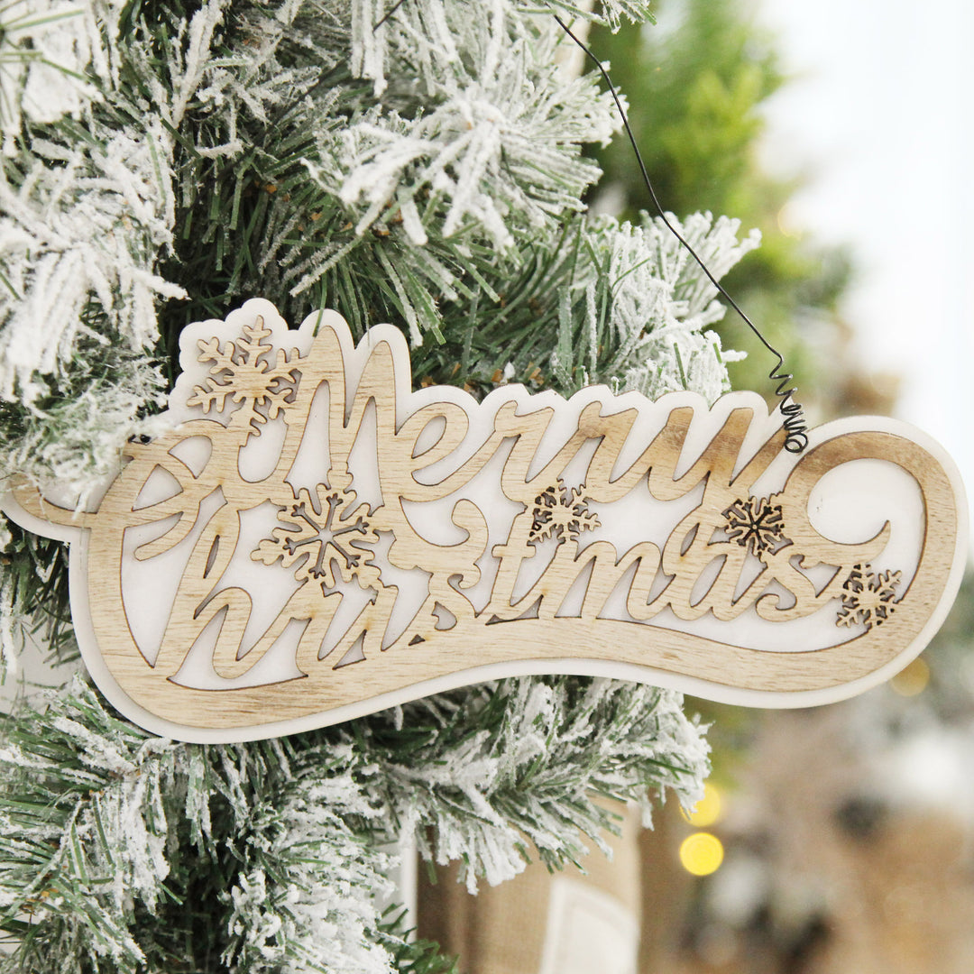 Natural and White Wood Merry Christmas Script Sign
