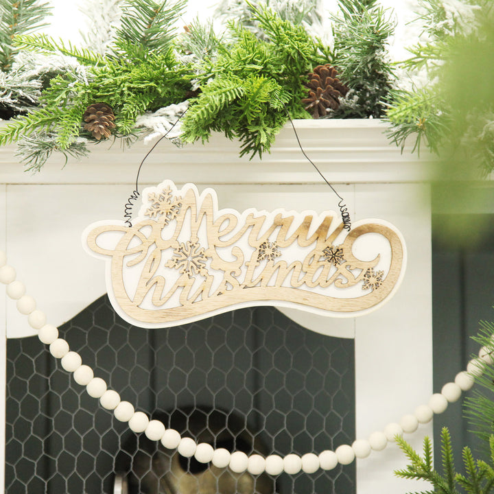 Natural and White Wood Merry Christmas Script Sign