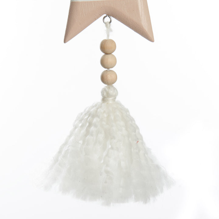 Natural and White Wooden Stars with Tassels Tree Decorations - Set of 2