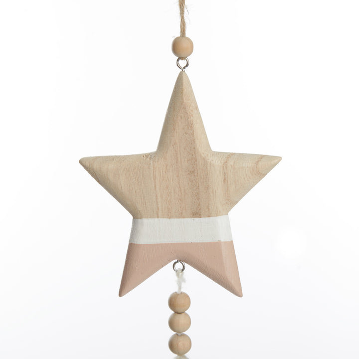 Natural and White Wooden Stars with Tassels Tree Decorations - Set of 2