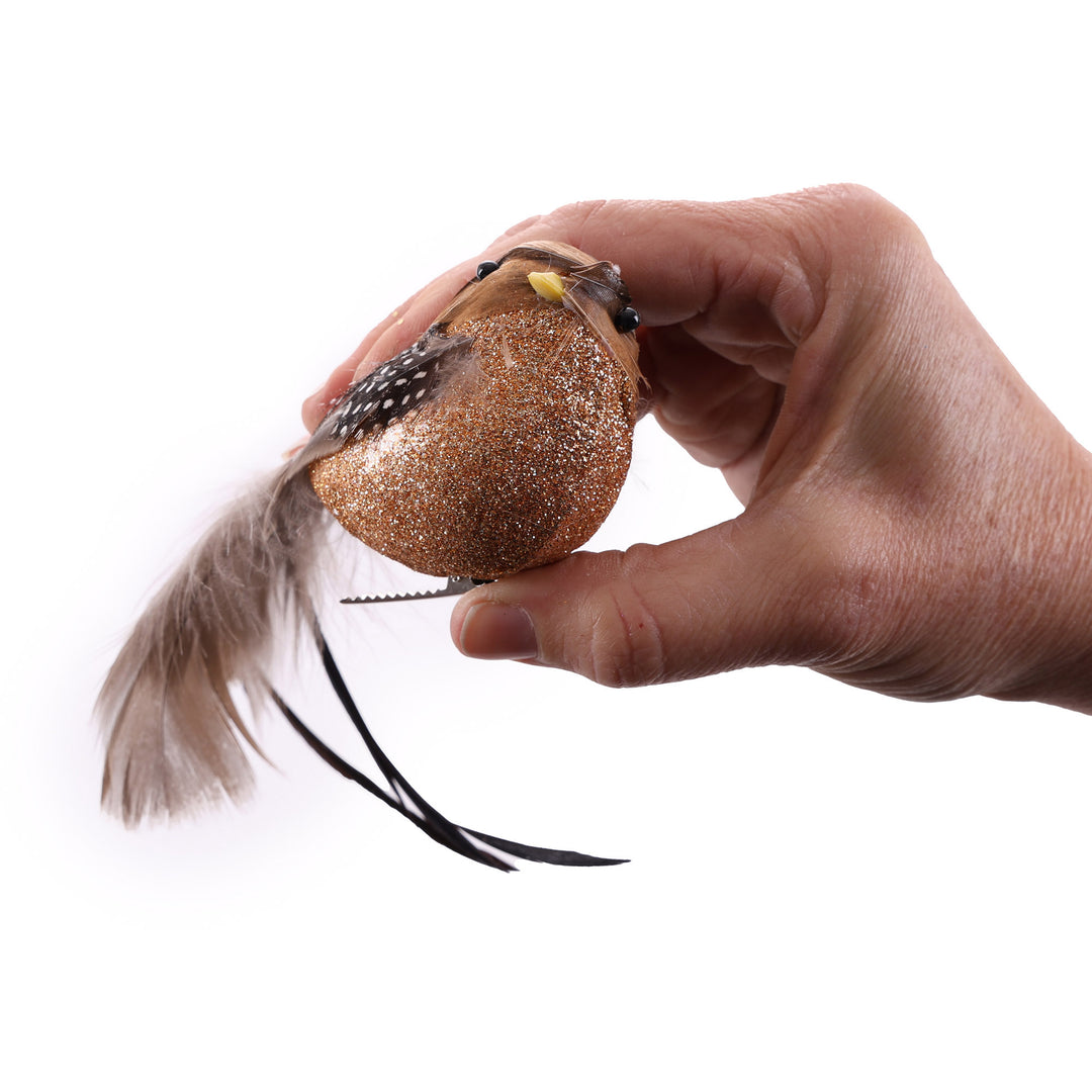 Natural Brown Feathered Tail Bird Clip - Set of 2