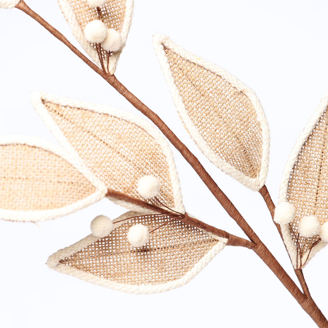 Natural Burlap Leaf Stem With Ivory Trim