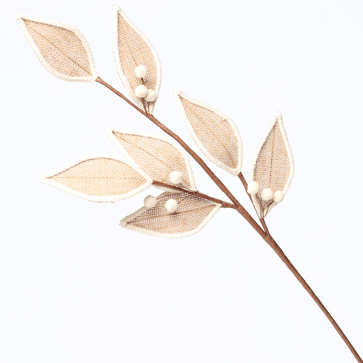 Natural Burlap Leaf Stem With Ivory Trim