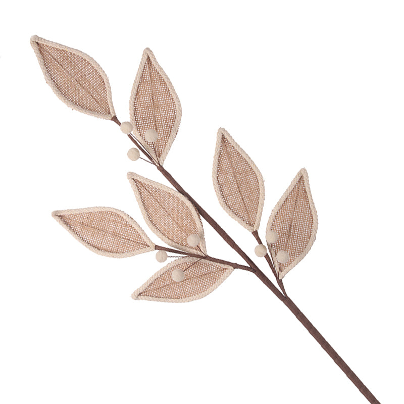 Natural Burlap Leaf Stem With Ivory Trim
