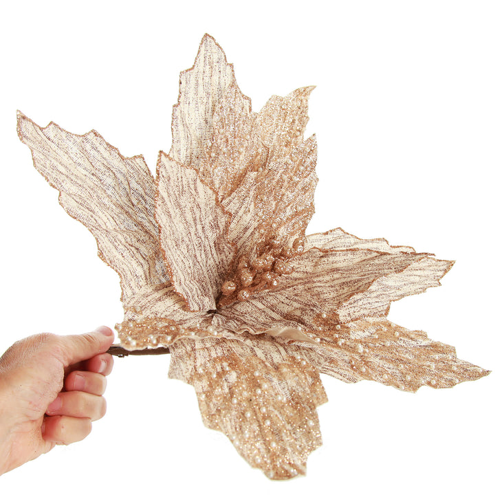 Natural Poinsettia Flower Clip with Glitter Tips