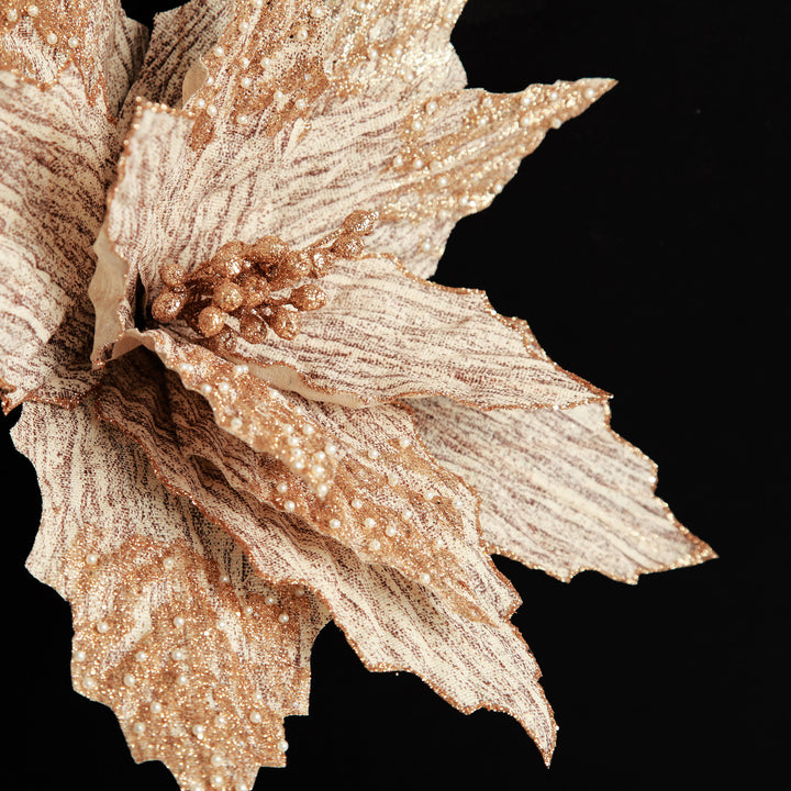 Natural Poinsettia Flower Clip with Glitter Tips