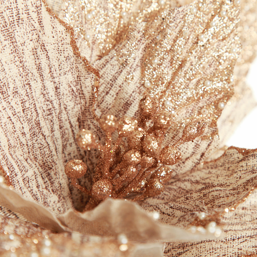 Natural Poinsettia Flower Clip with Glitter Tips