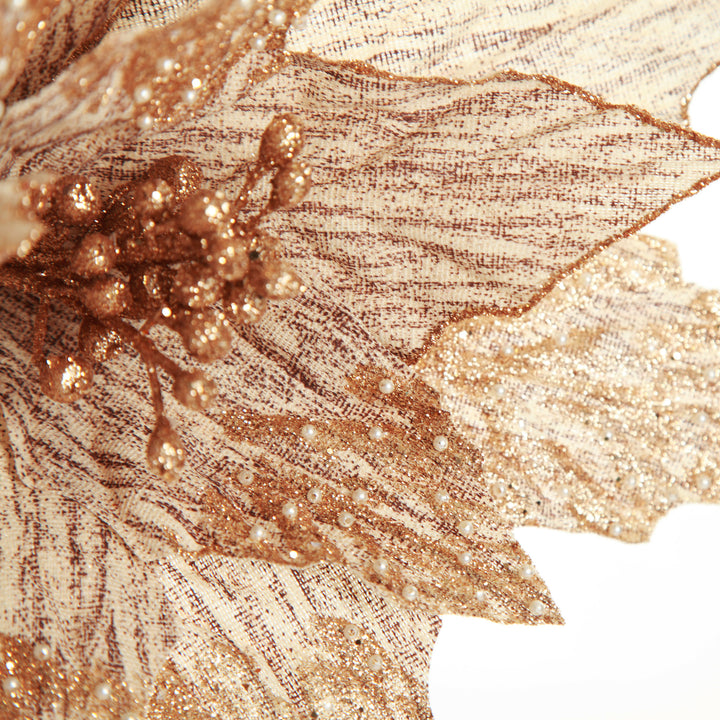 Natural Poinsettia Flower Clip with Glitter Tips
