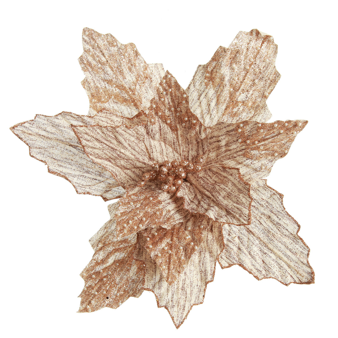 Natural Poinsettia Flower Clip with Glitter Tips