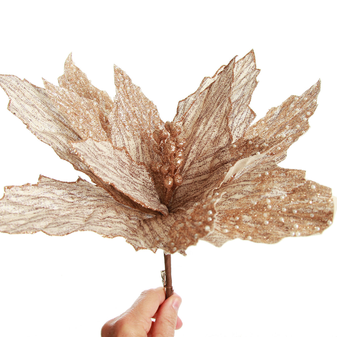 Natural Poinsettia Flower Clip with Glitter Tips