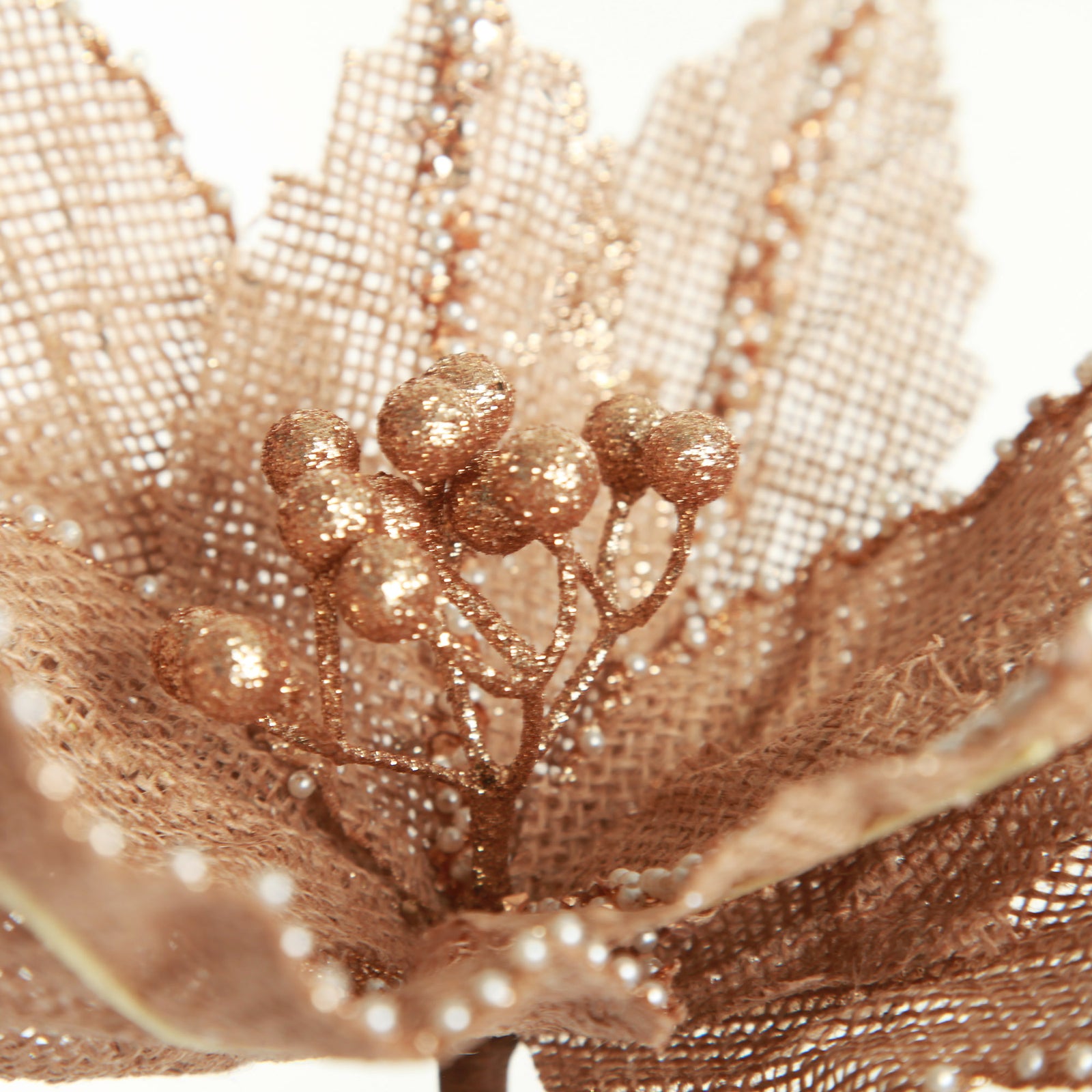 Natural Burlap Poinsettia Flower Clip with Beads