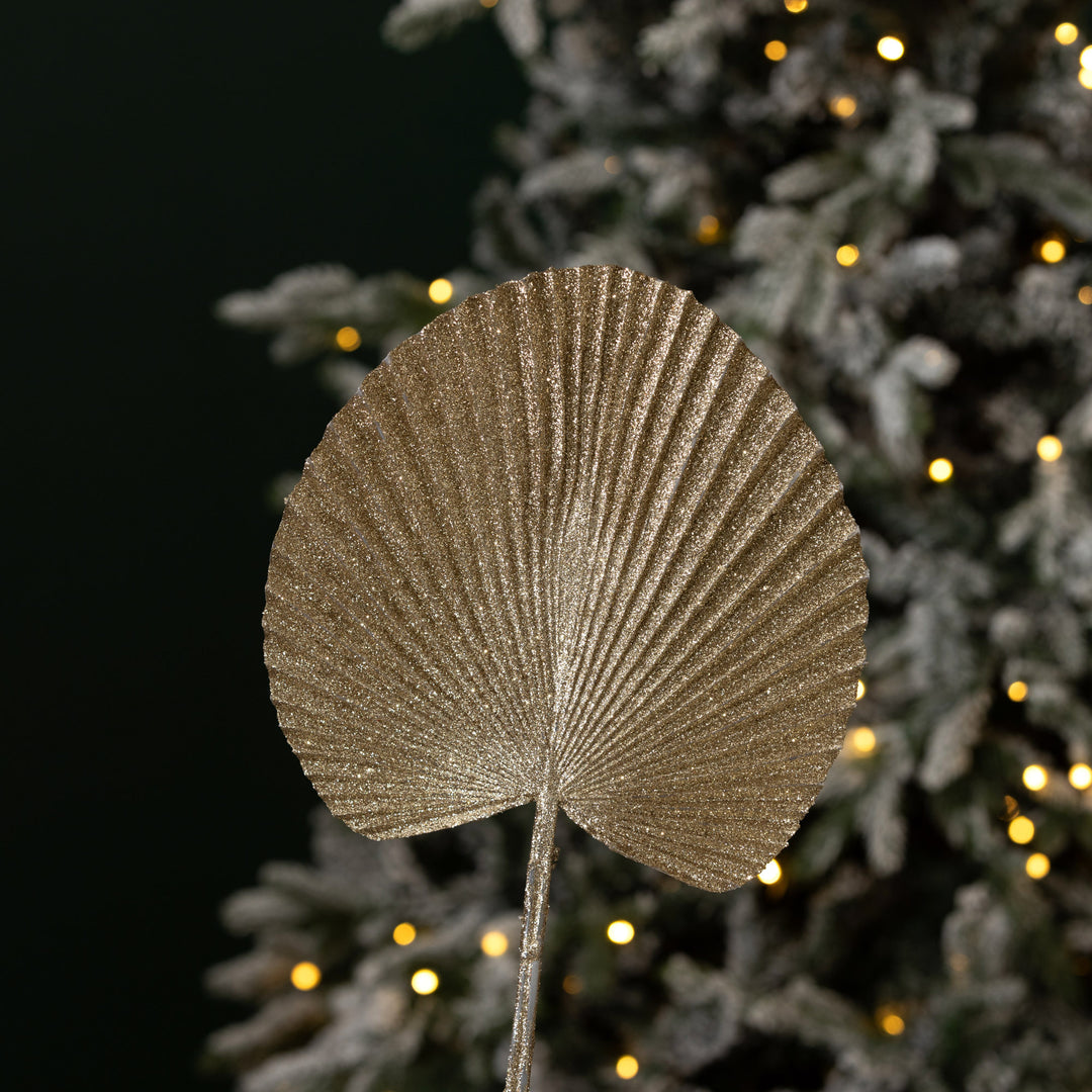 Champagne Glitter Fan Palm Leaf Pick