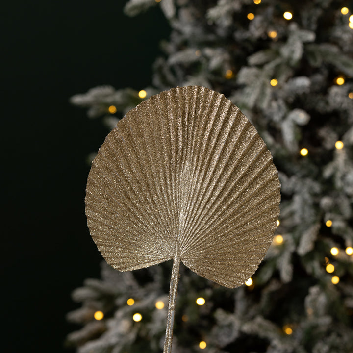 Champagne Glitter Fan Palm Leaf Pick
