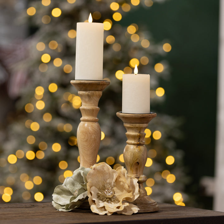 Coastal Wood Pillar Candle Holder 24cm