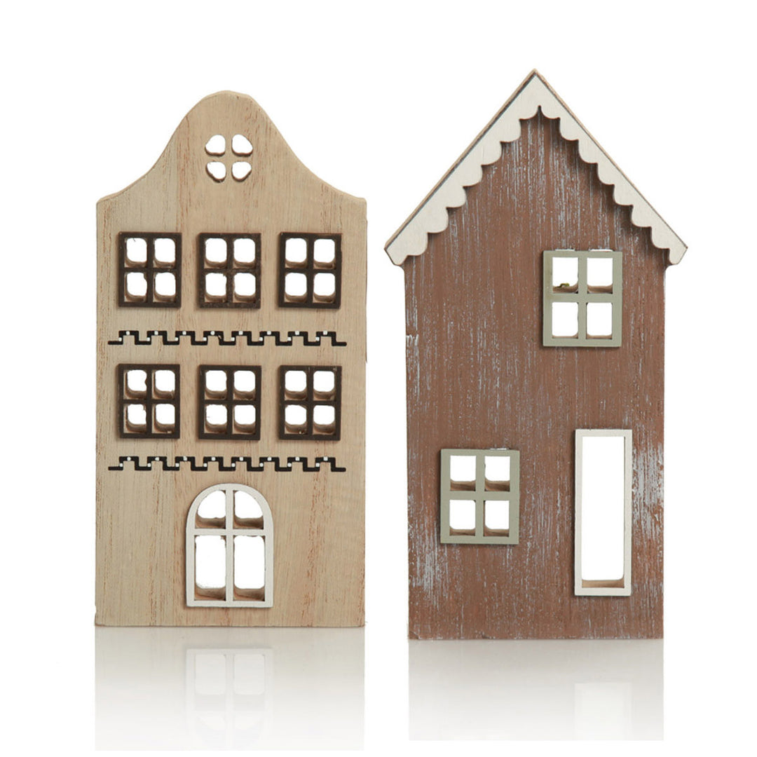 Natural Christmas Village Ornaments - Set of 2
