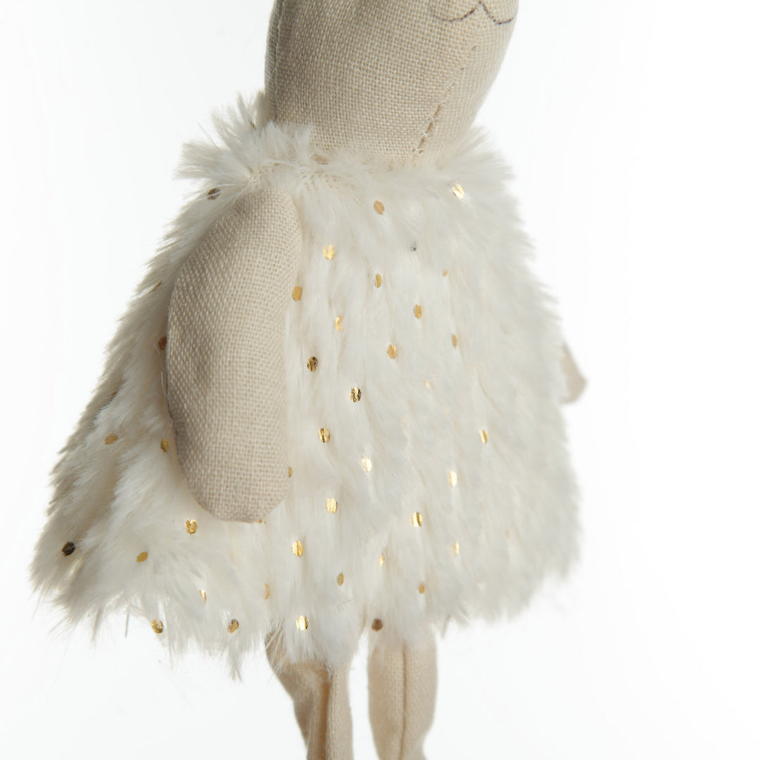 Natural Fabric Bunny with White Fur Dress