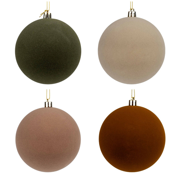 Natural Flocked 10cm Baubles - Set of 4