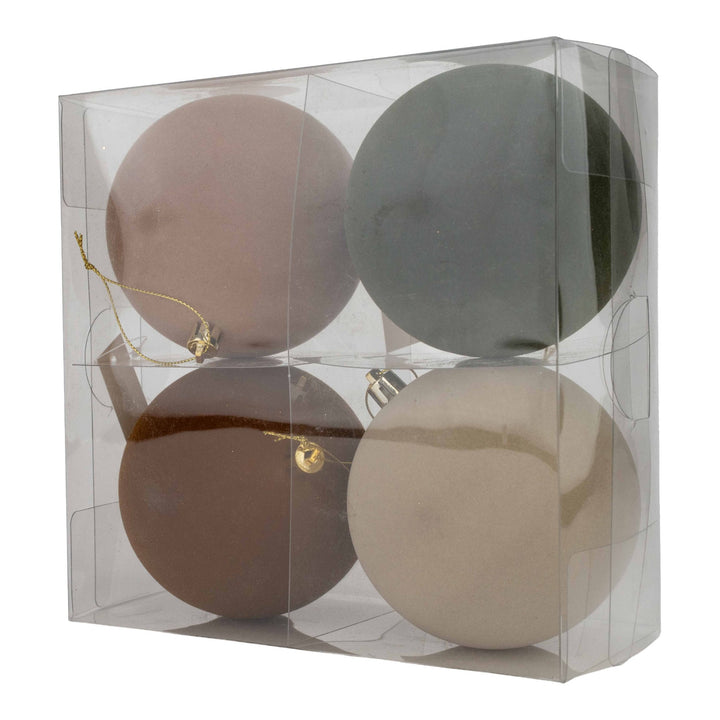 Natural Flocked 10cm Baubles - Set of 4