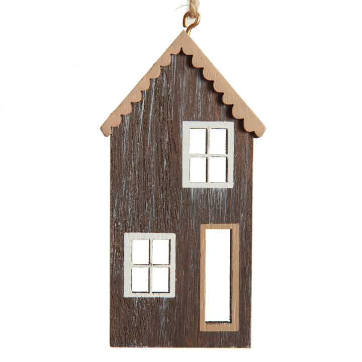 Natural Wood Christmas Village Tree Decorations - Set of 6 