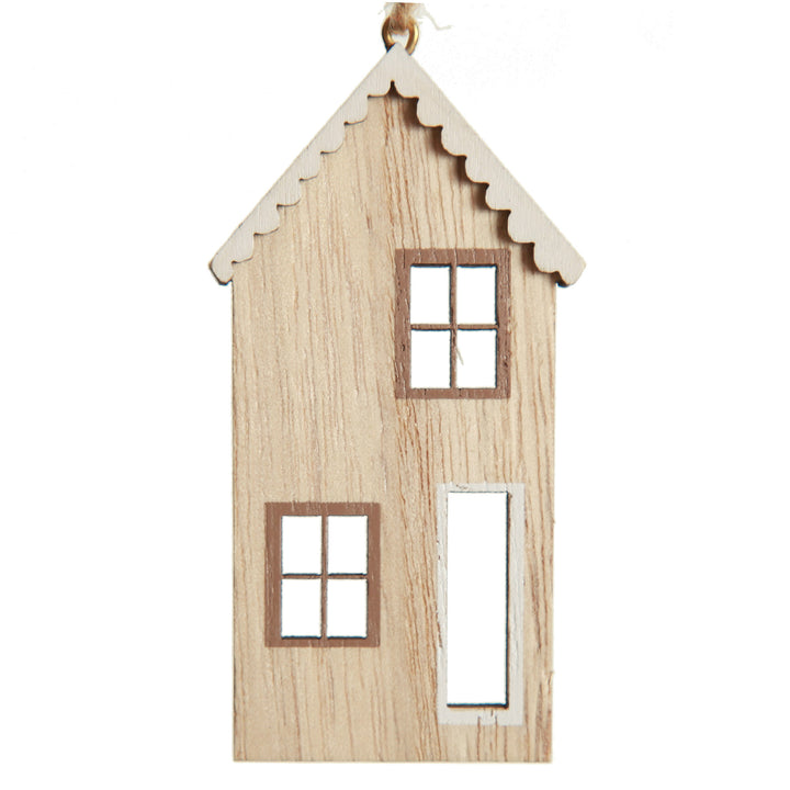 Natural Wood Christmas Village Tree Decorations - Set of 6 