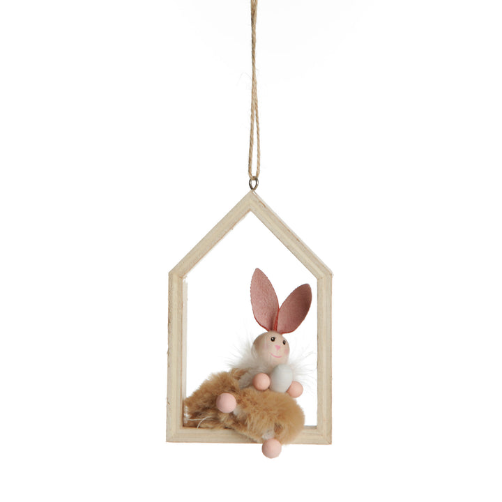 Natural Wood House Decoration with Bunny Inside