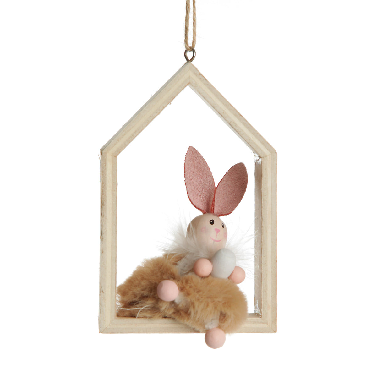Natural Wood House Decoration with Bunny Inside