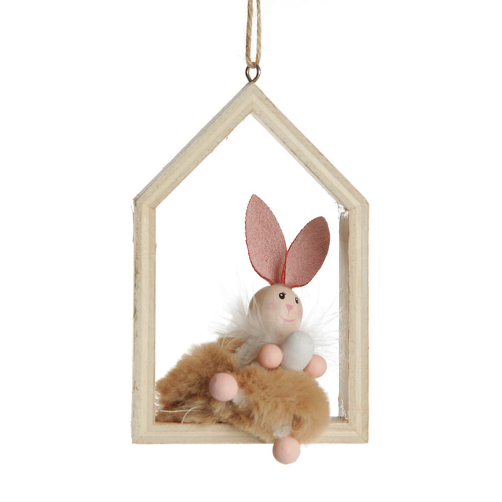 Natural Wood House Decoration with Bunny Inside