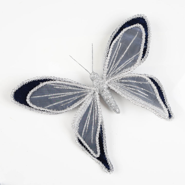 Navy Blue Sequin Edge Butterfly Clip