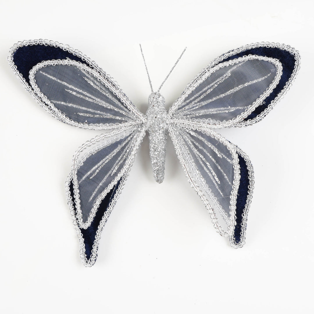 Navy Blue Sequin Edge Butterfly Clip