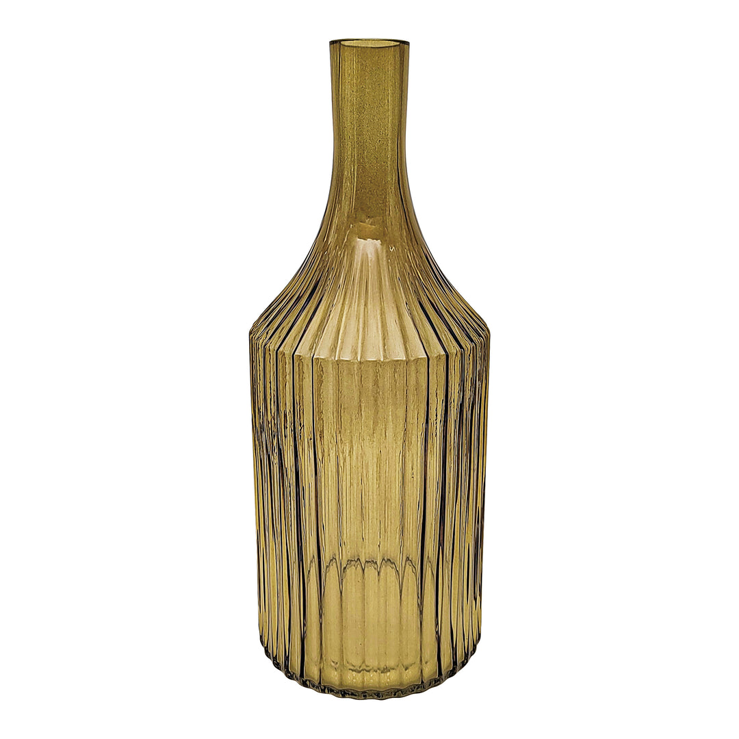 Nova Glass Ribbed Bottle Vase - Olive
