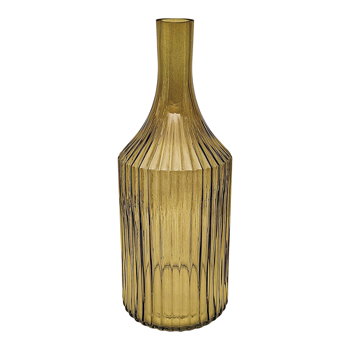 Nova Glass Ribbed Bottle Vase - Olive